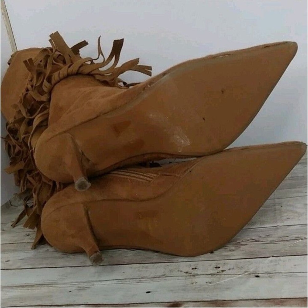 Charlotte russe women's Fringed Pointed toe Brown suede Boots High heel Sz 6 - Picture 7 of 9